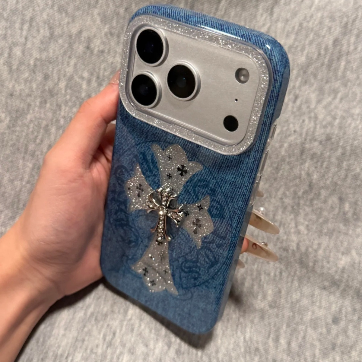 売れ筋商品 - ダブルレイヤーデニムの高級トレンドファッションiphone携帯ケース