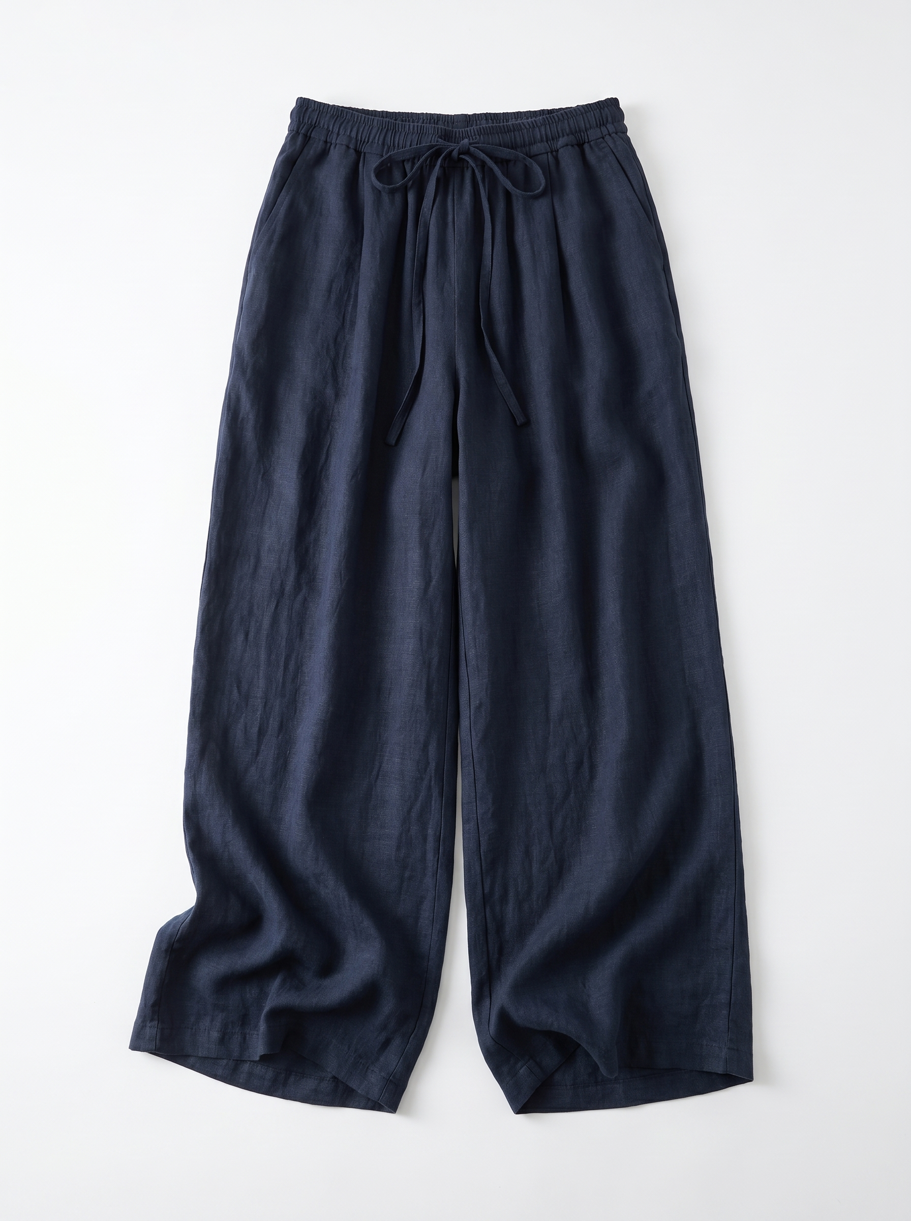 "【リネンワイドパンツ 夏用薄手】  リネン素材、ワイドシルエット、ハイウエストでスタイルアップ、ゆったり快適、綿麻混紡"