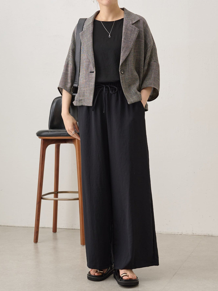 "【リネンワイドパンツ 夏用薄手】  リネン素材、ワイドシルエット、ハイウエストでスタイルアップ、ゆったり快適、綿麻混紡"