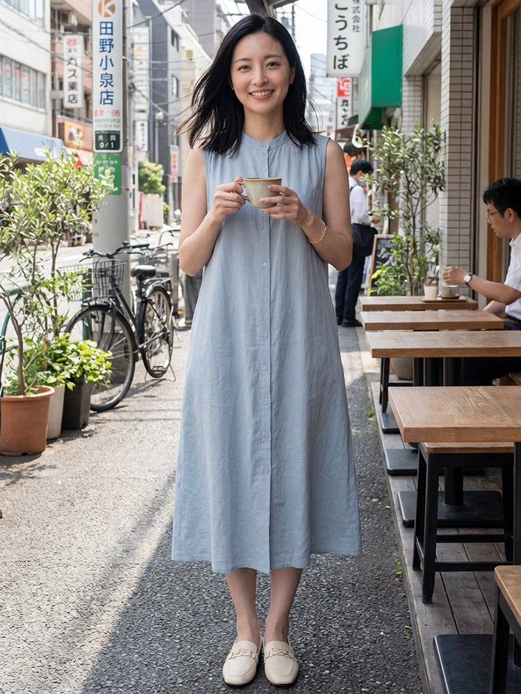 夏新作無地ノースリーブシャツワンピース レディース