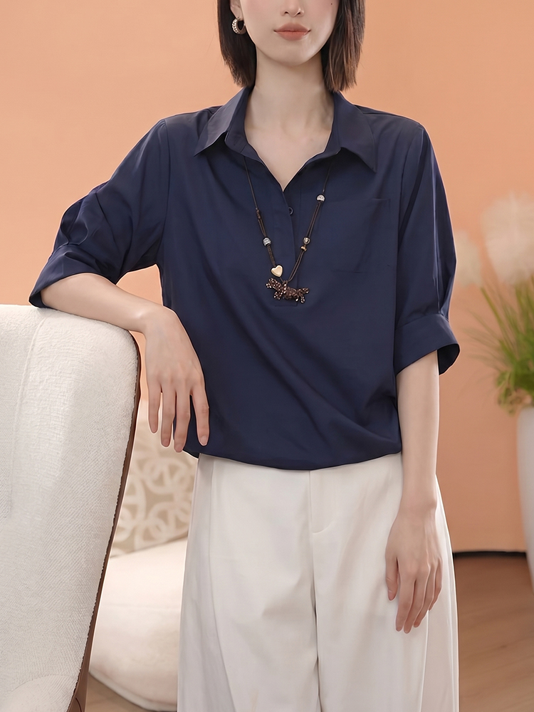 【おしゃれレディース ゆったりスタイルアップセット 】   ゆったり＆スタイルアップ、ポロ襟・中袖・ワイドパンツのセットアップ