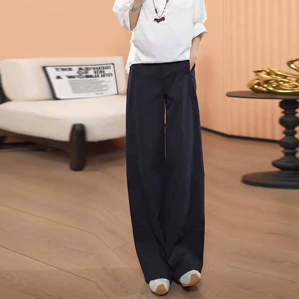 【おしゃれレディース ゆったりスタイルアップセット 】   ゆったり＆スタイルアップ、ポロ襟・中袖・ワイドパンツのセットアップ