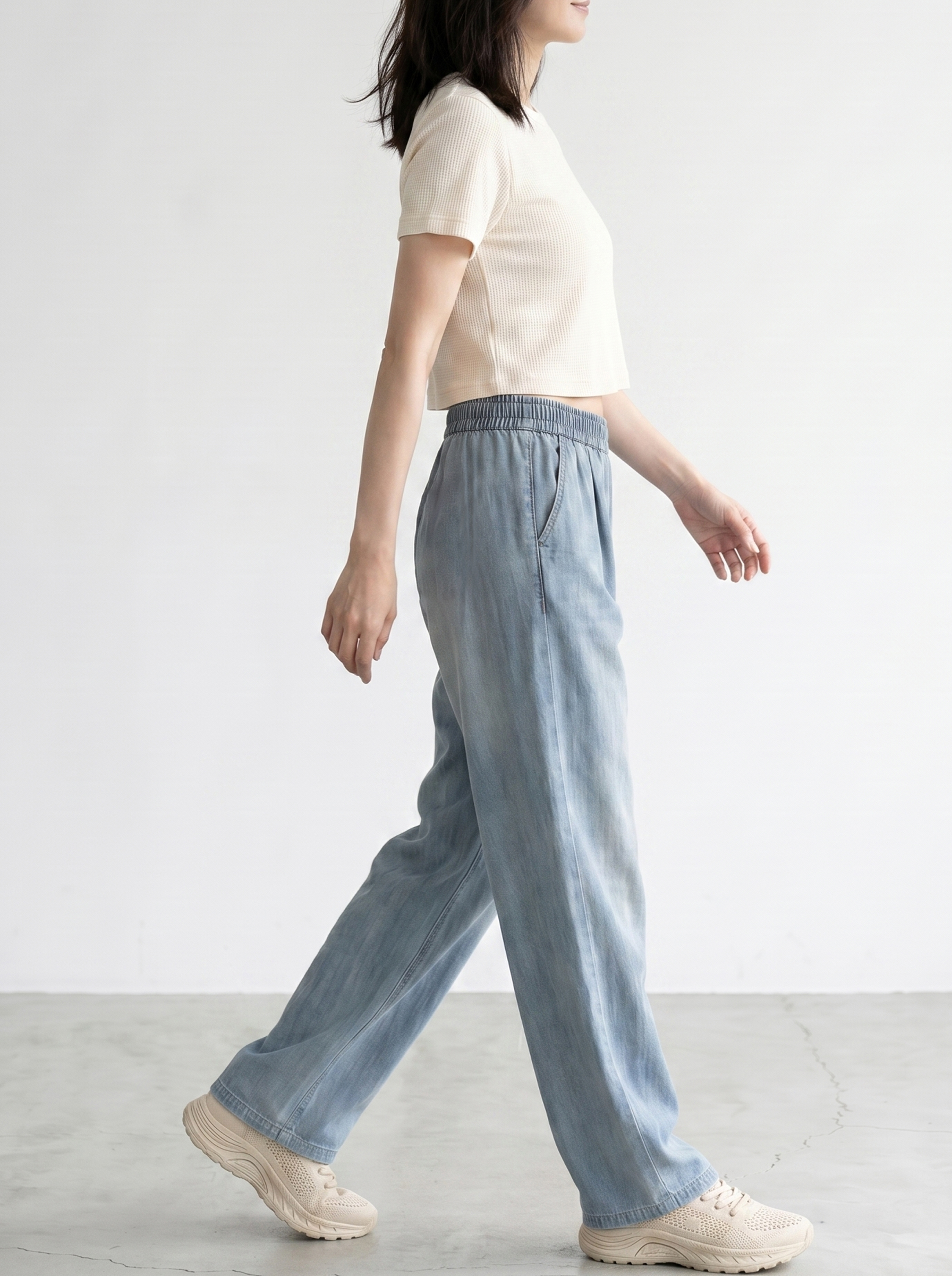 テンセル素材 ゆったりドレープデニムパンツ レディース