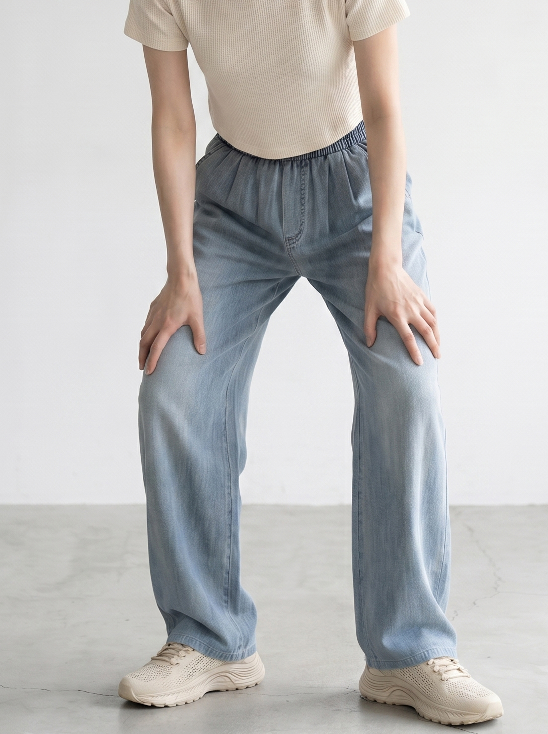 テンセル素材 ゆったりドレープデニムパンツ レディース