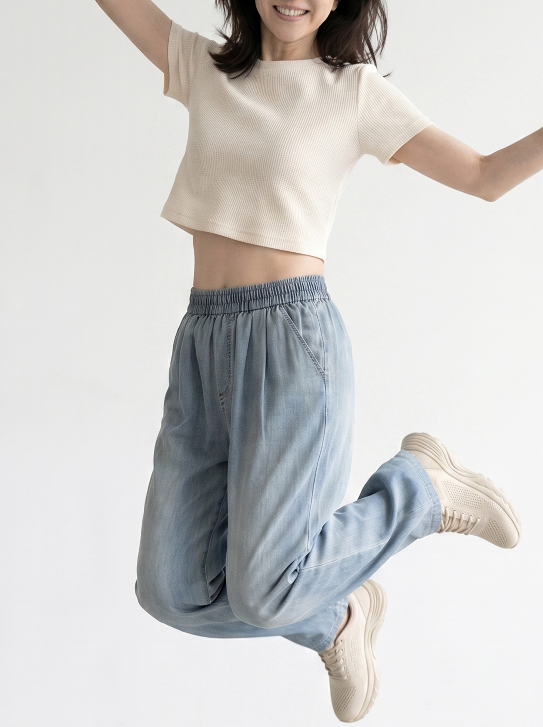 テンセル素材 ゆったりドレープデニムパンツ レディース
