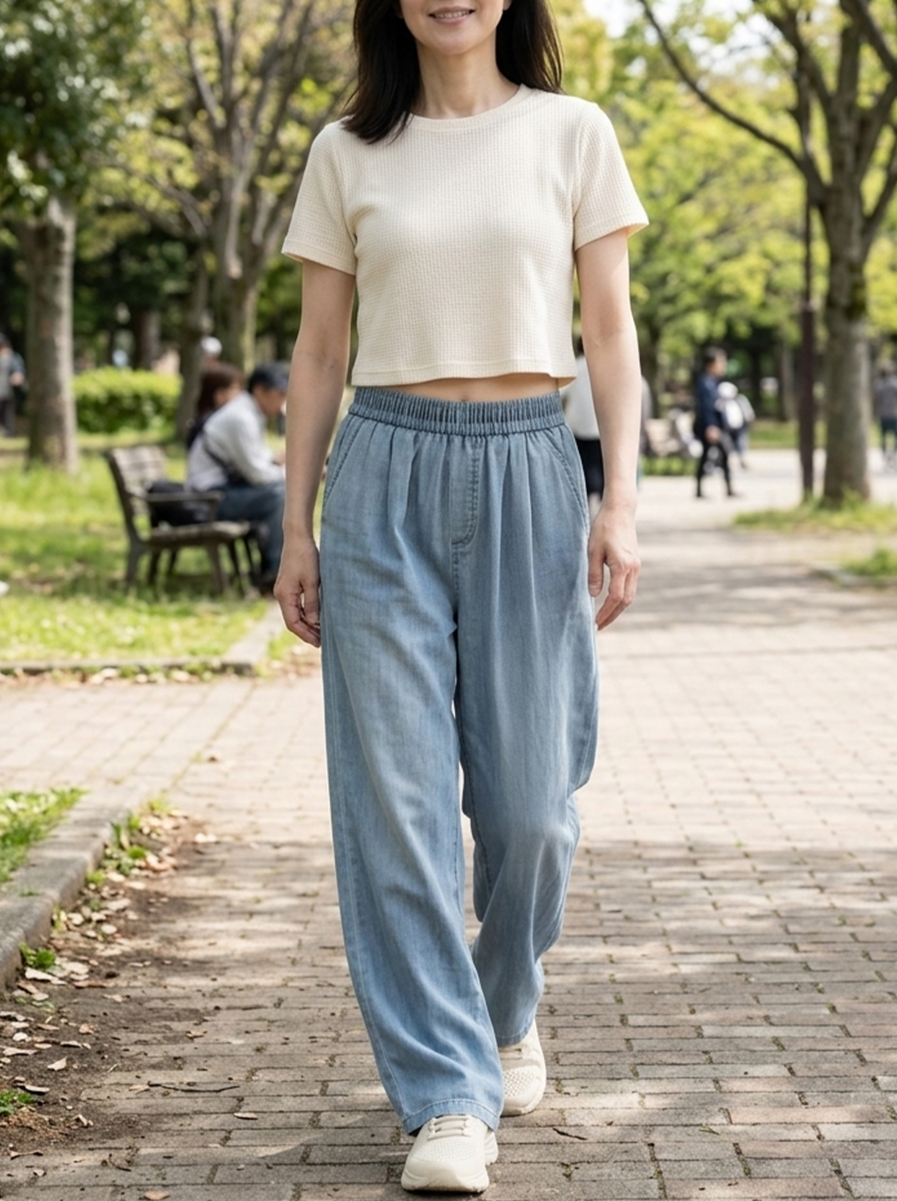 テンセル素材 ゆったりドレープデニムパンツ レディース