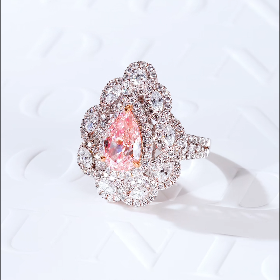 Luneria Rosa — Fancy Pink Pear Lab Diamond Floral Bloom Ring