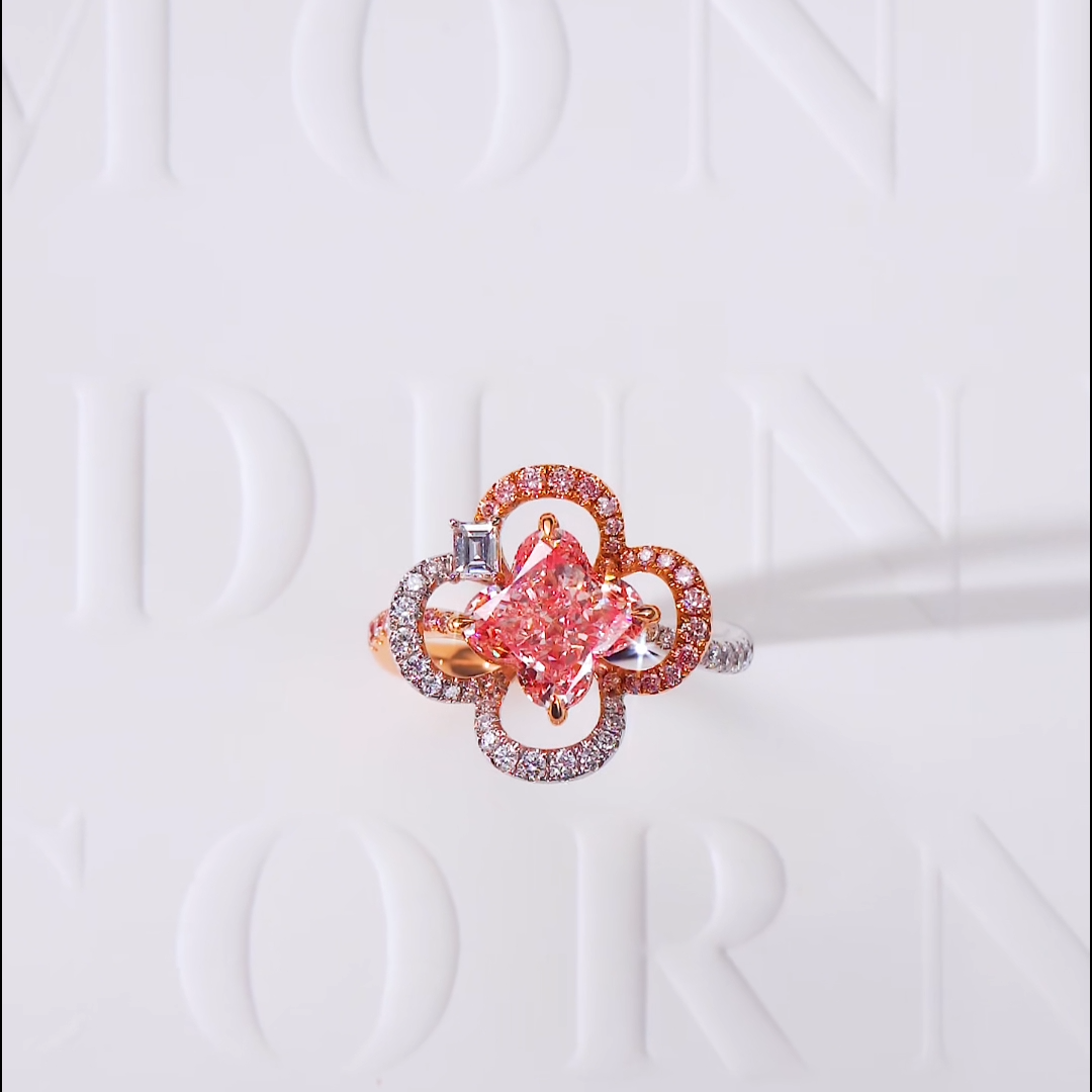 Luneria Rosa — Fancy Pink Heart Lab Diamond Clover Bloom Ring