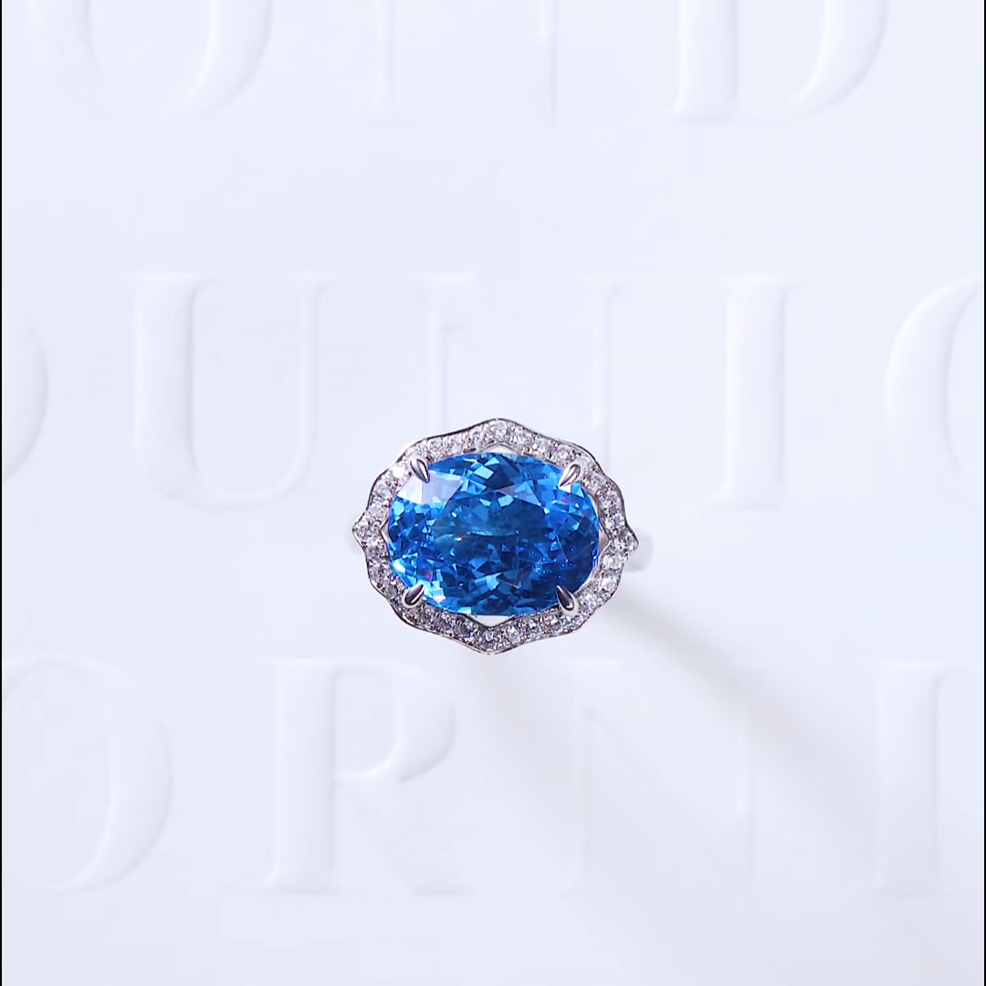 Luneria Rosa — Royal Blue Oval Sapphire Scalloped Diamond Halo Ring