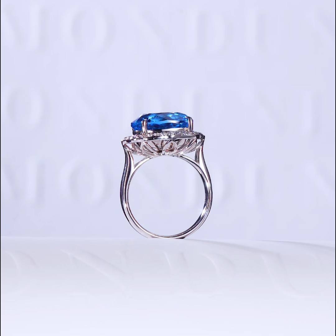 Luneria Rosa — Royal Blue Oval Sapphire Scalloped Diamond Halo Ring