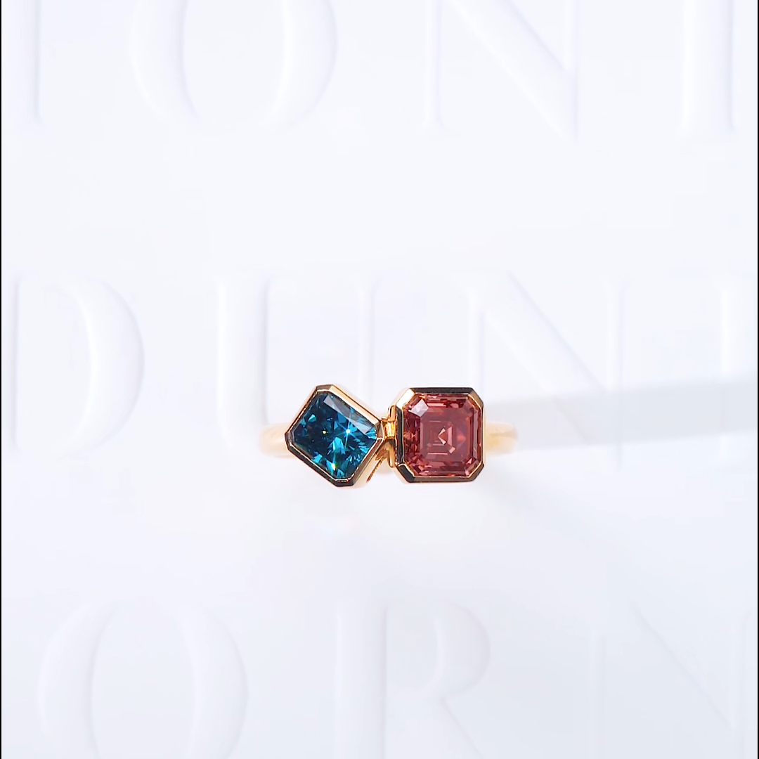 Luneria Rosa — Toi et Moi Asscher-Cut Blue & Pink Sapphire Bezel Ring