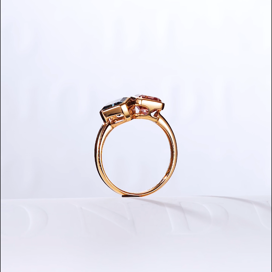 Luneria Rosa — Toi et Moi Asscher-Cut Blue & Pink Sapphire Bezel Ring