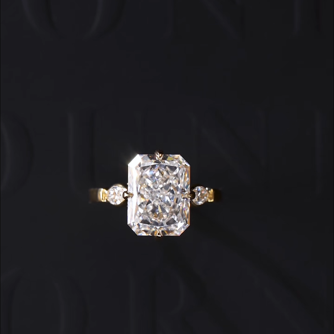Luneria Rosa — Radiant-Cut Lab Diamond Ring with Marquise Shoulder Accents