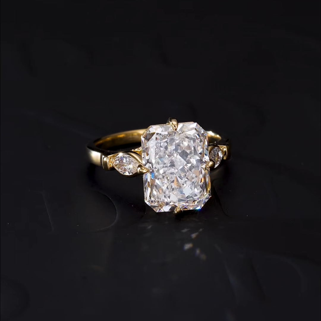 Luneria Rosa — Radiant-Cut Lab Diamond Ring with Marquise Shoulder Accents