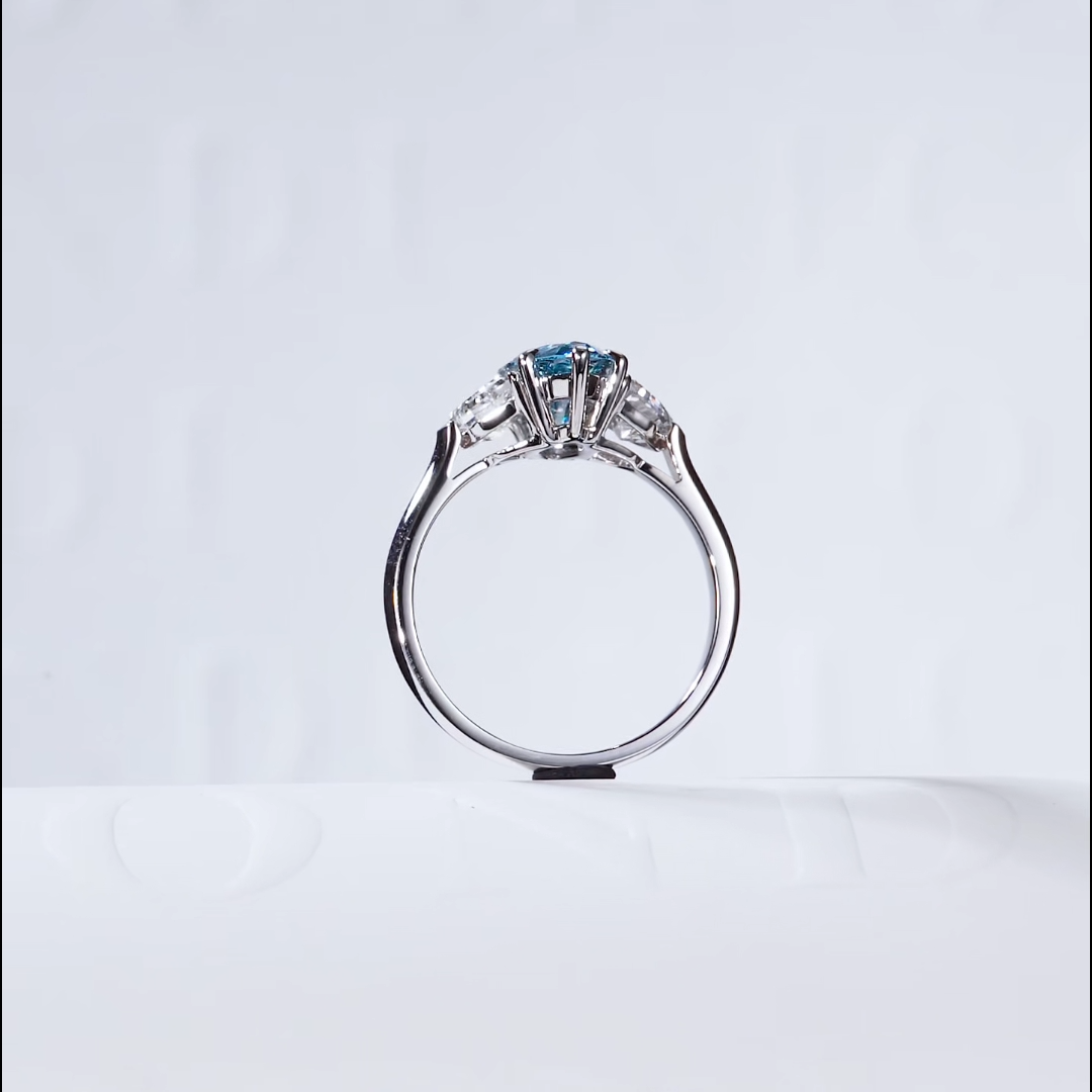  Luneria Rosa — Fancy Blue Marquise Lab Diamond & Half-Moon Three-Stone Ring