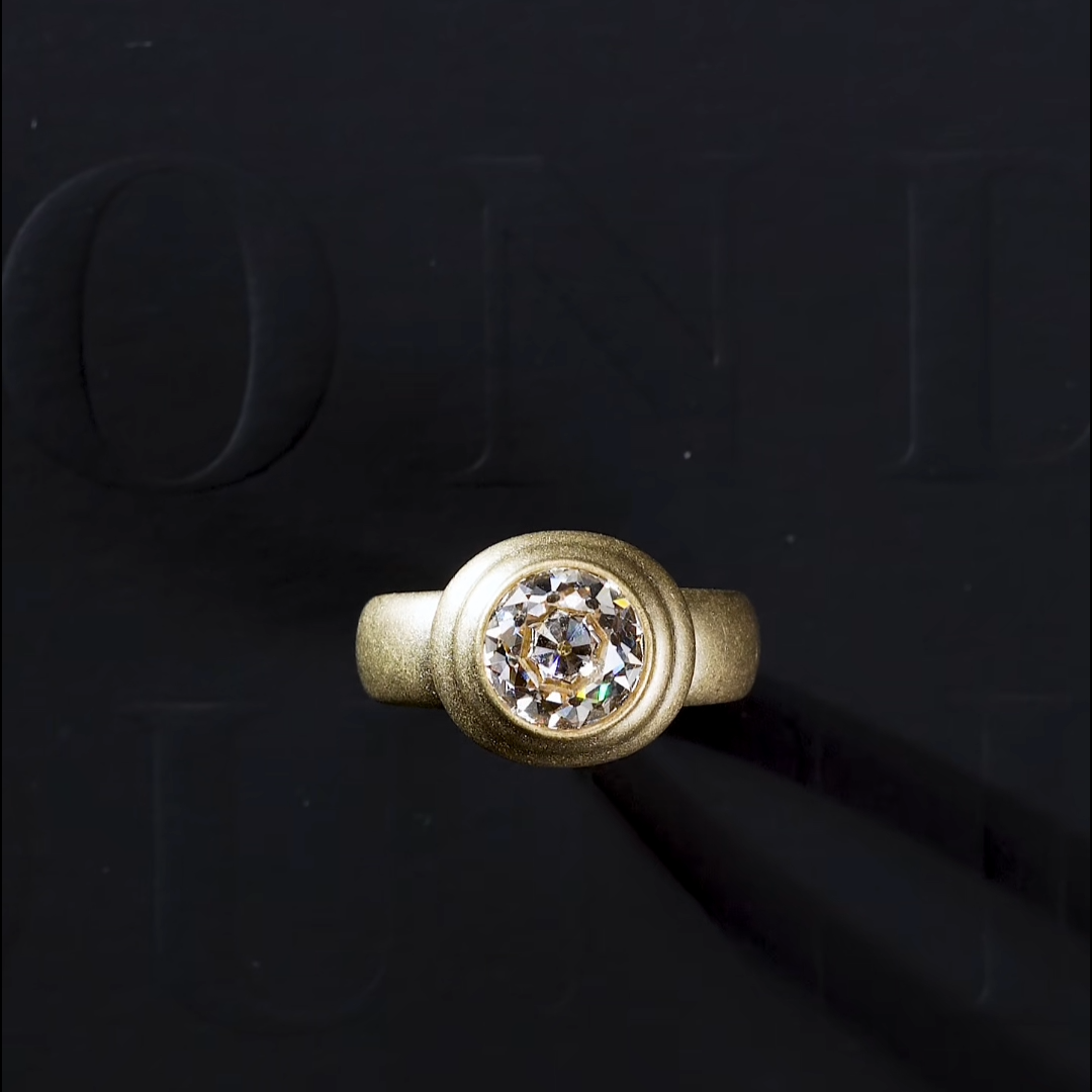 Luneria Rosa — Old Mine Cut Lab Diamond Concentric Bezel Ring in Matte 18K Gold