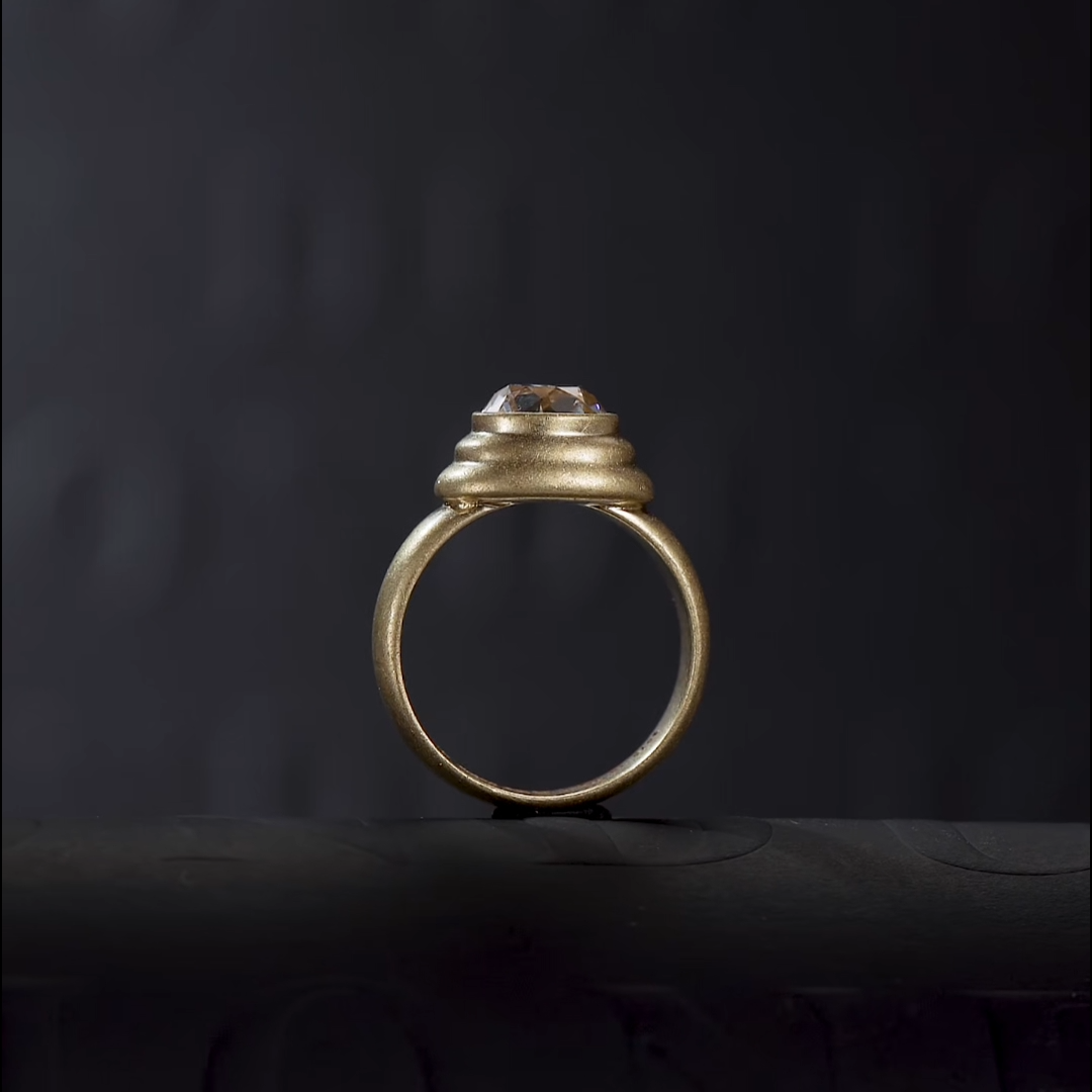 Luneria Rosa — Old Mine Cut Lab Diamond Concentric Bezel Ring in Matte 18K Gold