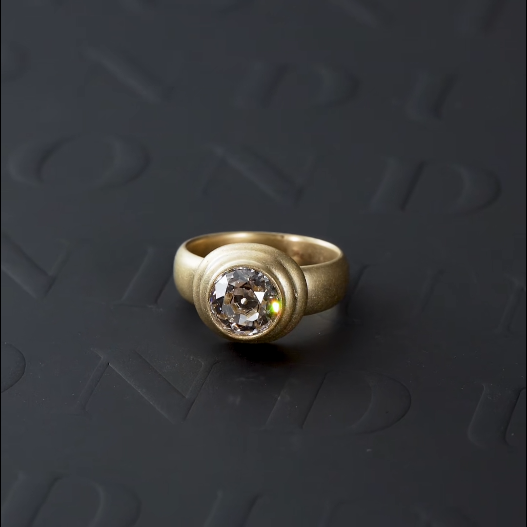 Luneria Rosa — Old Mine Cut Lab Diamond Concentric Bezel Ring in Matte 18K Gold