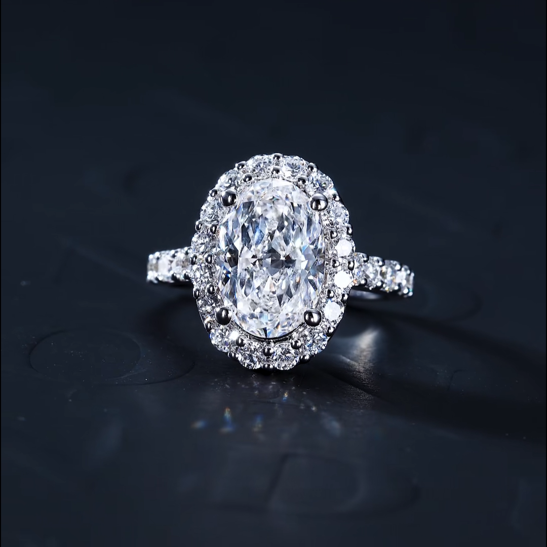 Luneria Rosa — Oval Lab Diamond Grand Cluster Halo Full Pavé Ring
