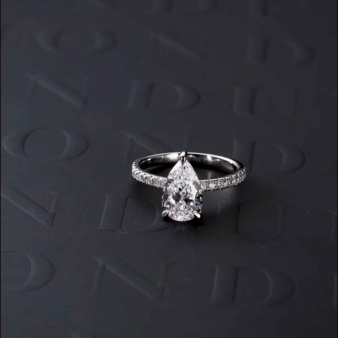 Luneria Rosa — Pear-Cut Lab Diamond Hidden Halo Pavé Solitaire Ring