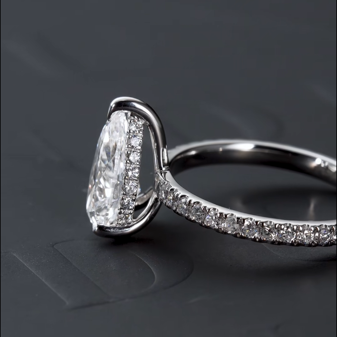 Luneria Rosa — Pear-Cut Lab Diamond Hidden Halo Pavé Solitaire Ring
