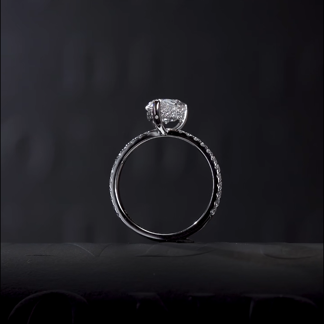 Luneria Rosa — Pear-Cut Lab Diamond Hidden Halo Pavé Solitaire Ring