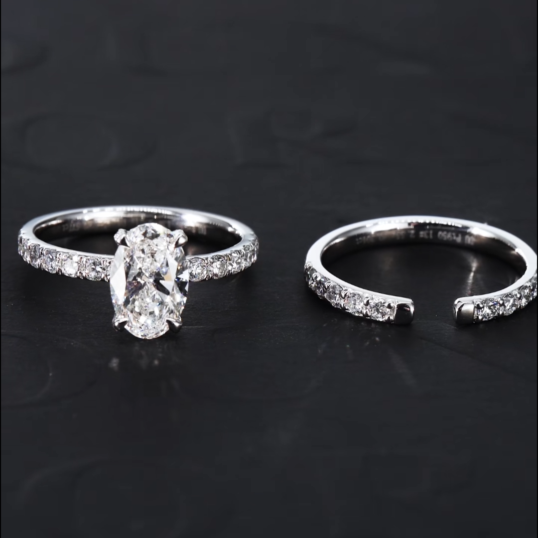 Luneria Rosa — Oval Lab Diamond Pavé Solitaire & Open Diamond Band Bridal Set