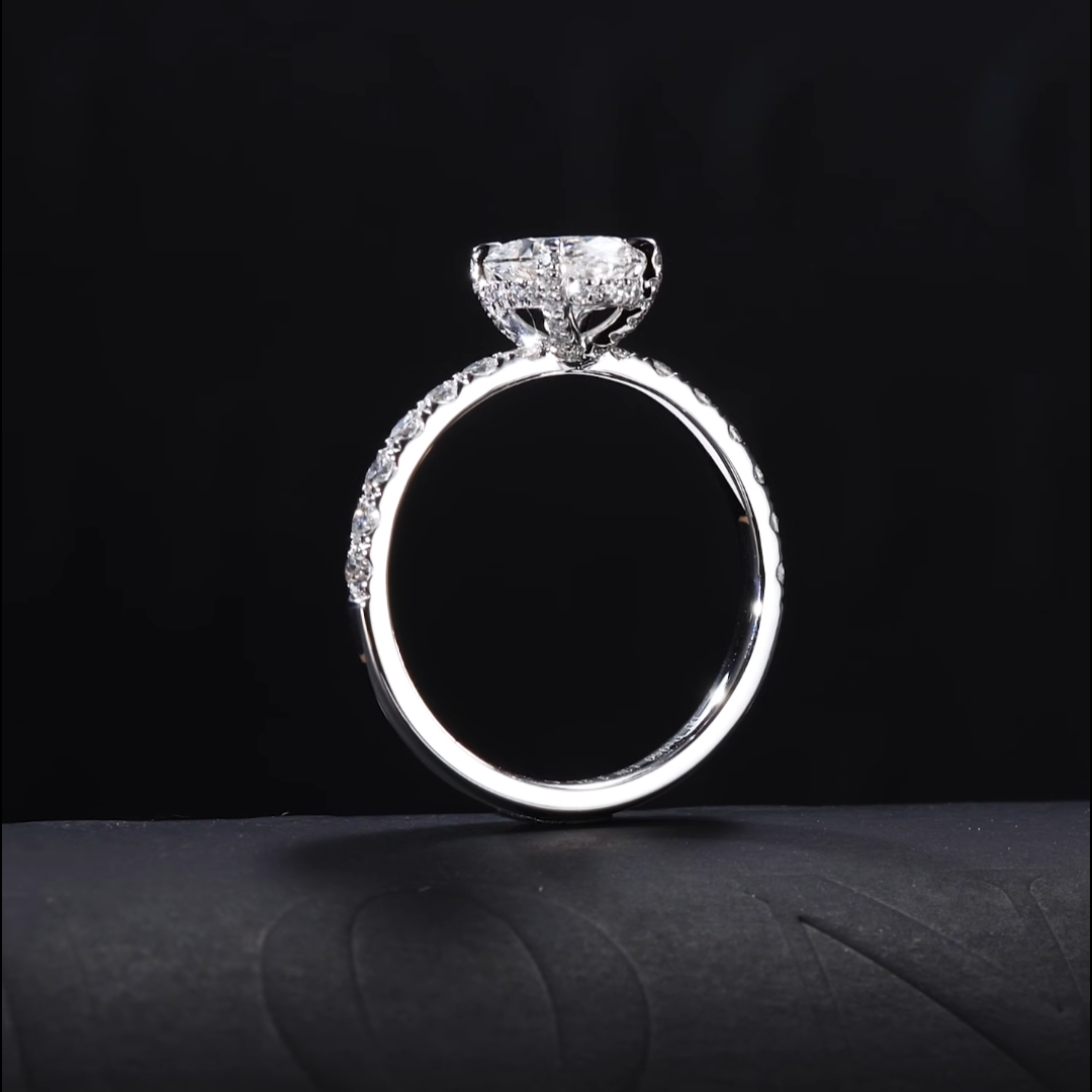 Luneria Rosa — Oval Lab Diamond Pavé Solitaire & Open Diamond Band Bridal Set