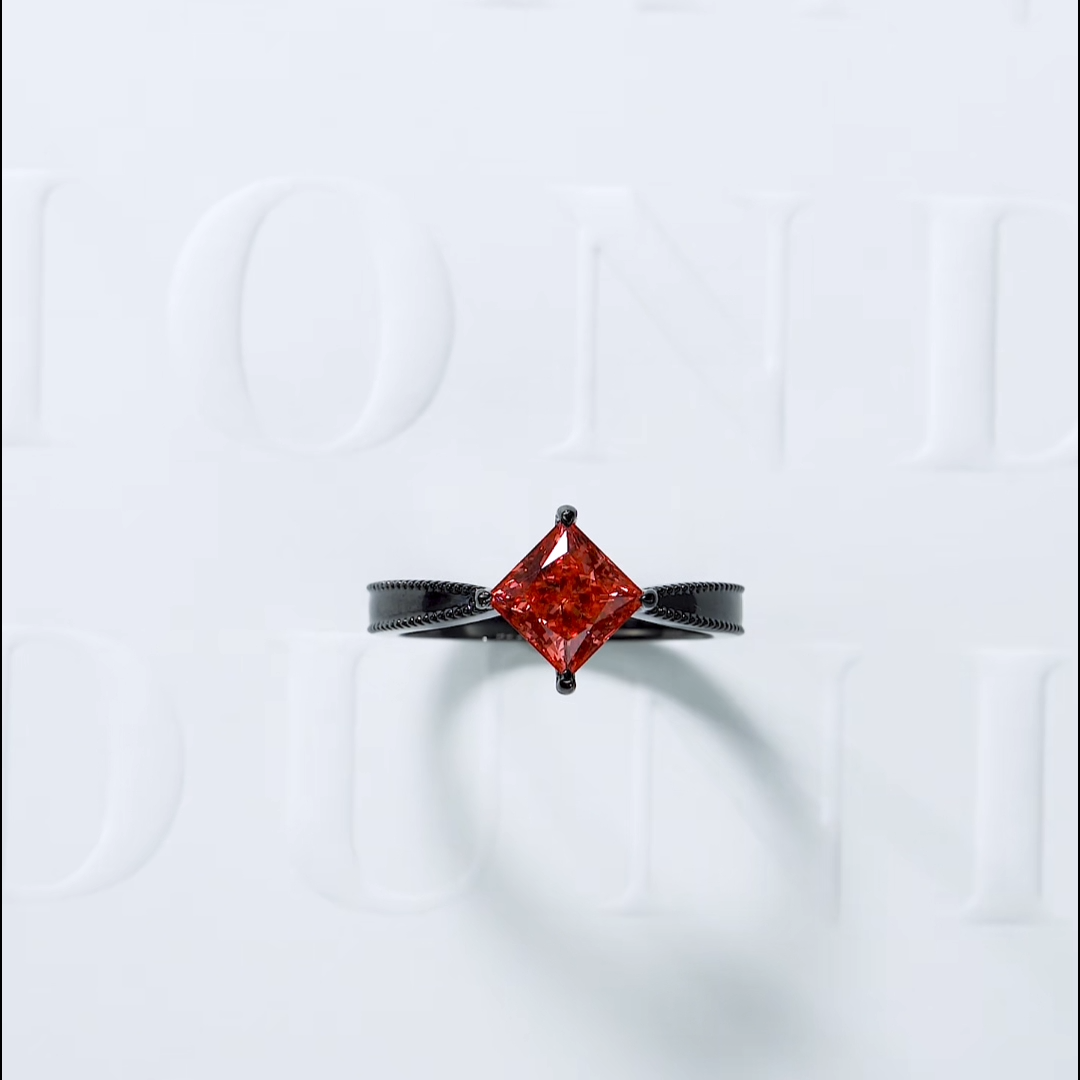 Luneria Rosa — Fancy Red Princess-Cut Lab Diamond East-West Solitaire in Black Gold