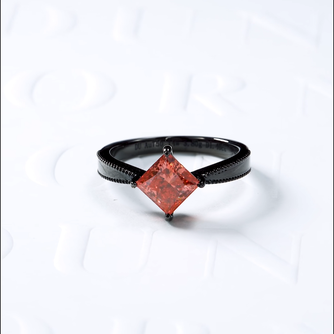 Luneria Rosa — Fancy Red Princess-Cut Lab Diamond East-West Solitaire in Black Gold