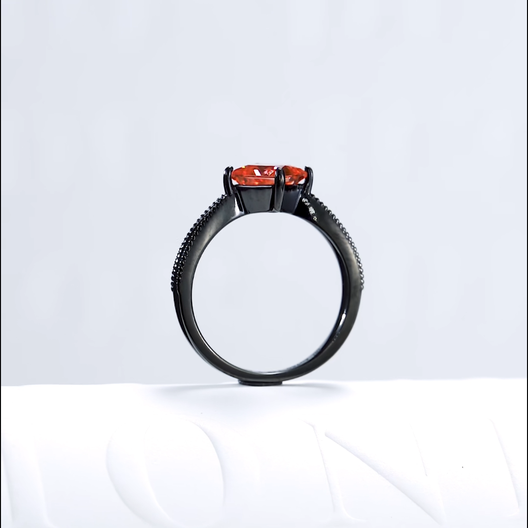 Luneria Rosa — Fancy Red Princess-Cut Lab Diamond East-West Solitaire in Black Gold