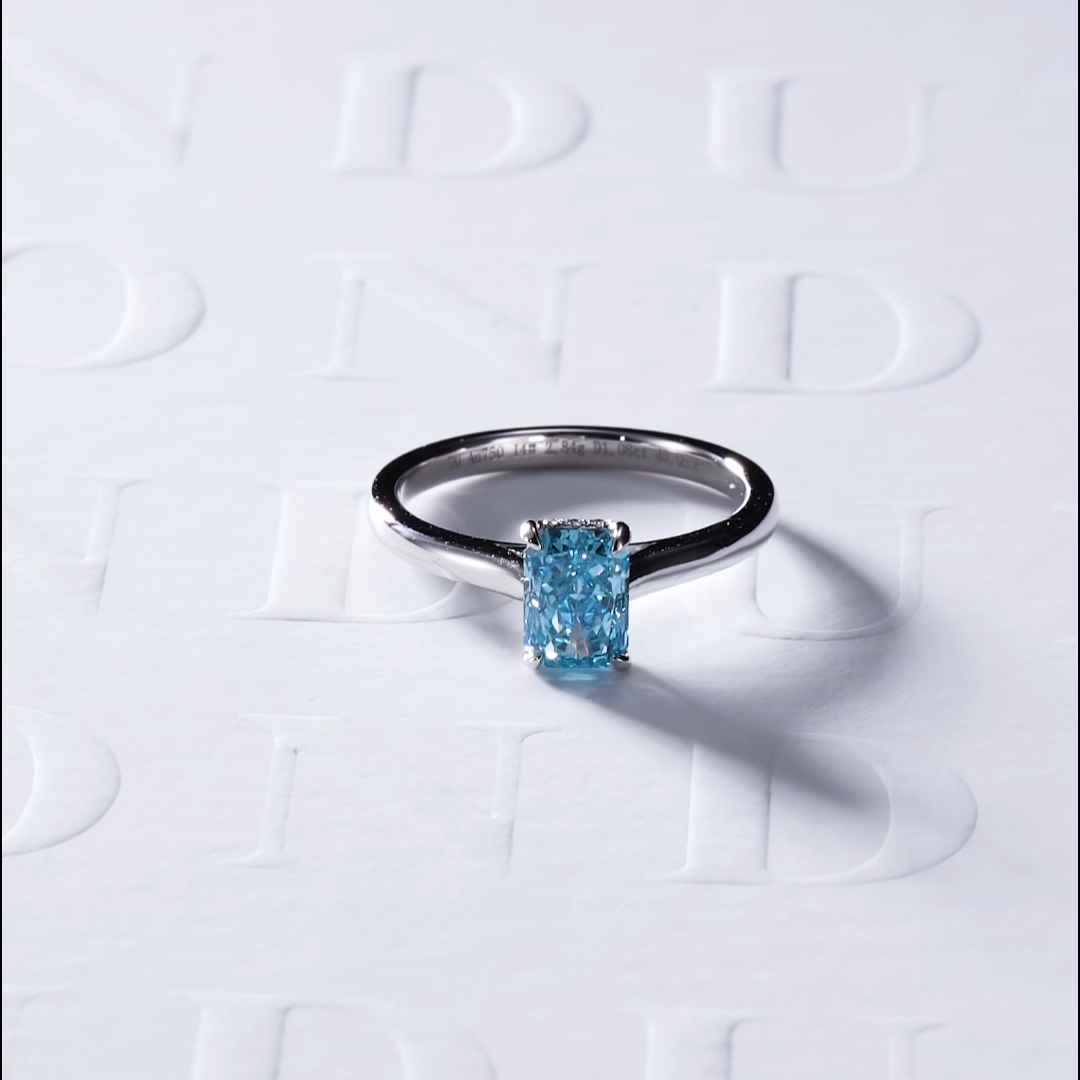 Luneria Rosa — Fancy Blue Radiant-Cut Lab Diamond Hidden Halo Solitaire Ring