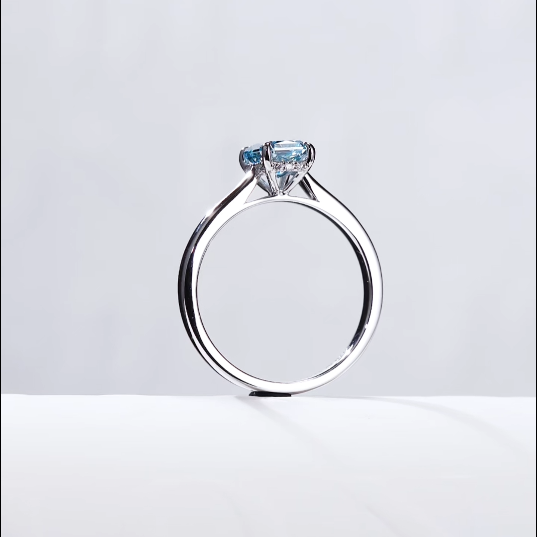 Luneria Rosa — Fancy Blue Radiant-Cut Lab Diamond Hidden Halo Solitaire Ring