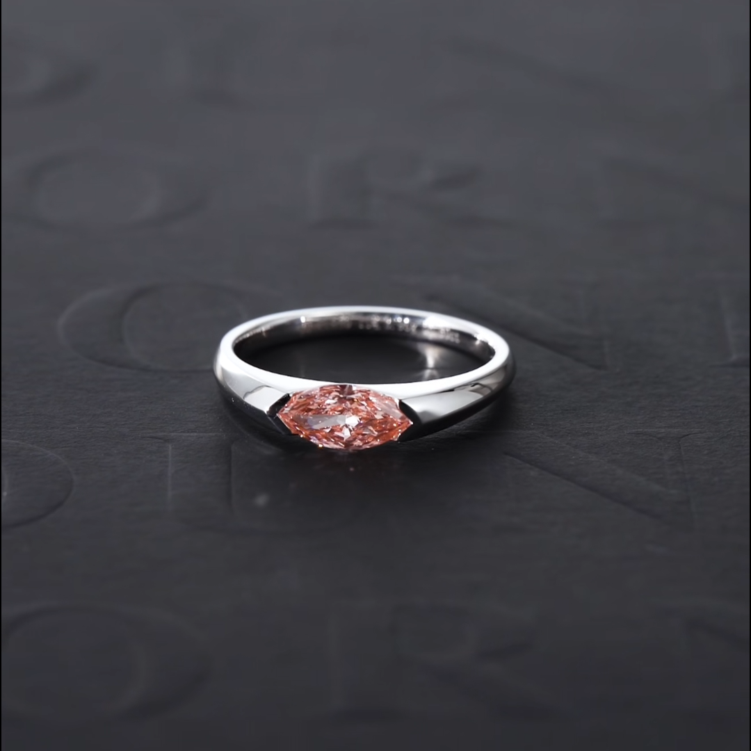 Luneria Rosa — Fancy Pink Marquise Lab Diamond Flush Bezel Signet Ring