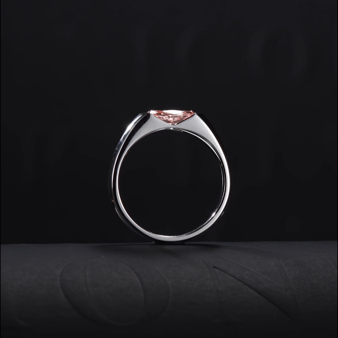 Luneria Rosa — Fancy Pink Marquise Lab Diamond Flush Bezel Signet Ring