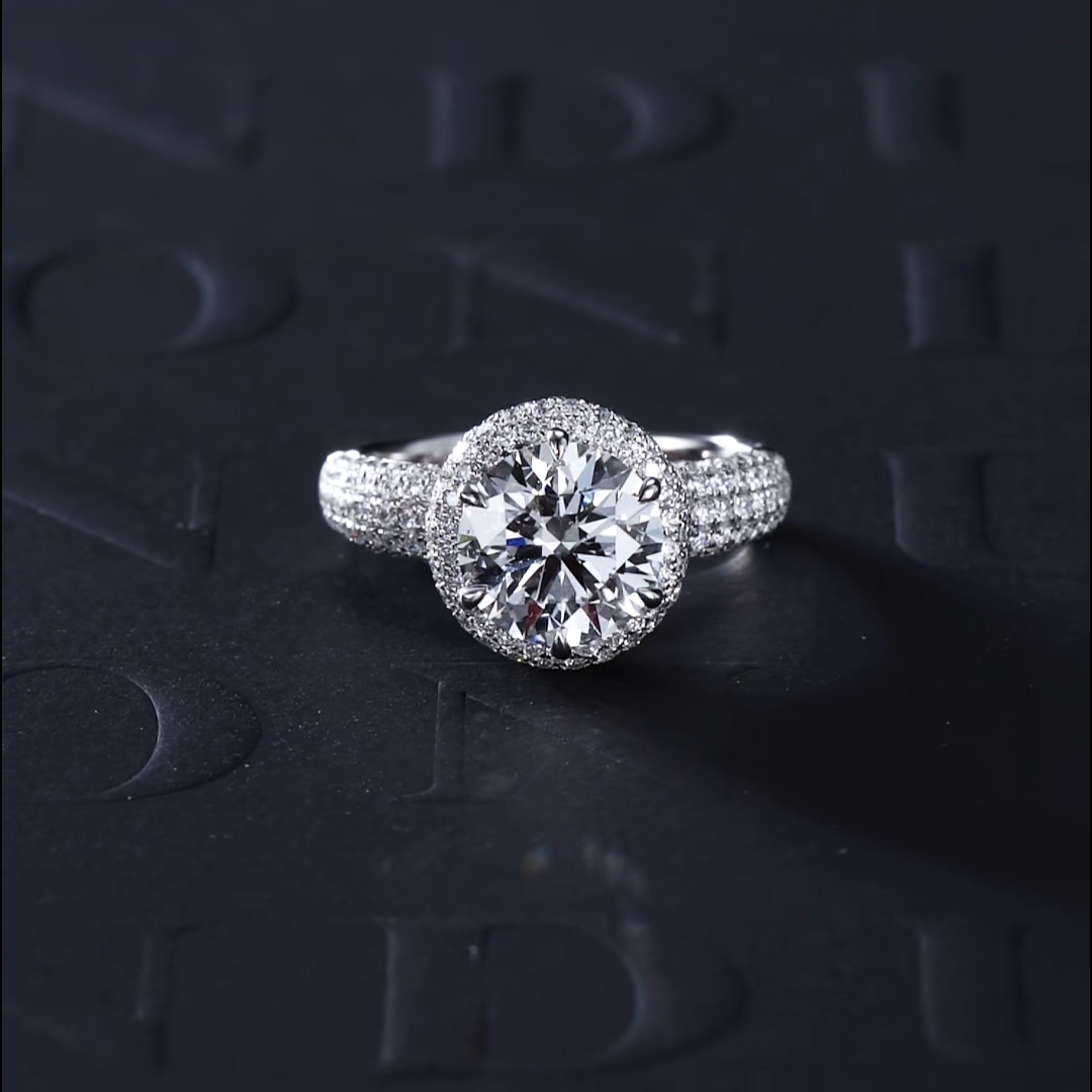 Luneria Rosa — Round Brilliant Lab Diamond Cushion-Shaped Double Pavé Halo Ring