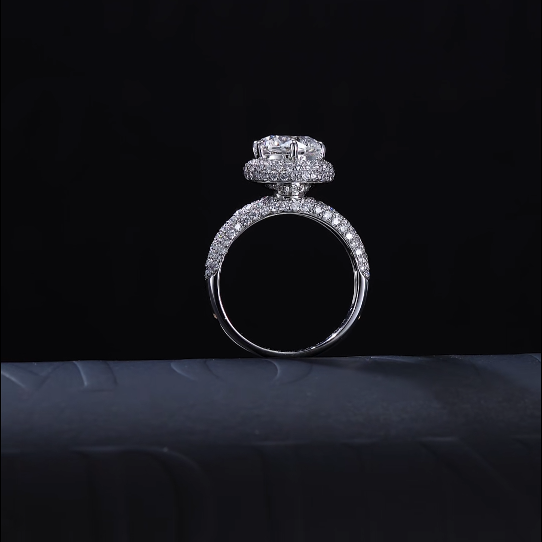 Luneria Rosa — Round Brilliant Lab Diamond Cushion-Shaped Double Pavé Halo Ring
