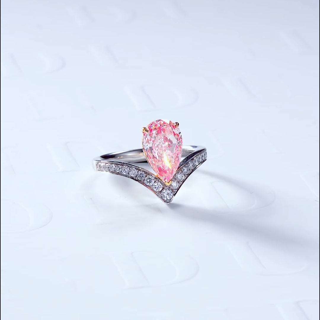 Luneria Rosa — Fancy Pink Pear Lab Diamond Chevron Pavé Ring