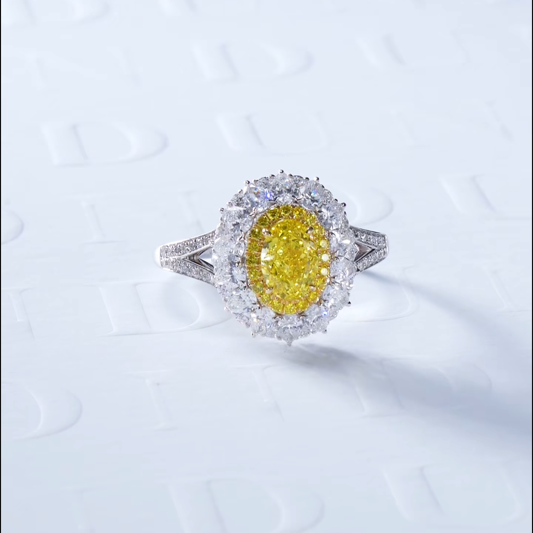 Luneria Sol — Fancy Yellow Oval Lab Diamond Double Halo Split-Shank Ring