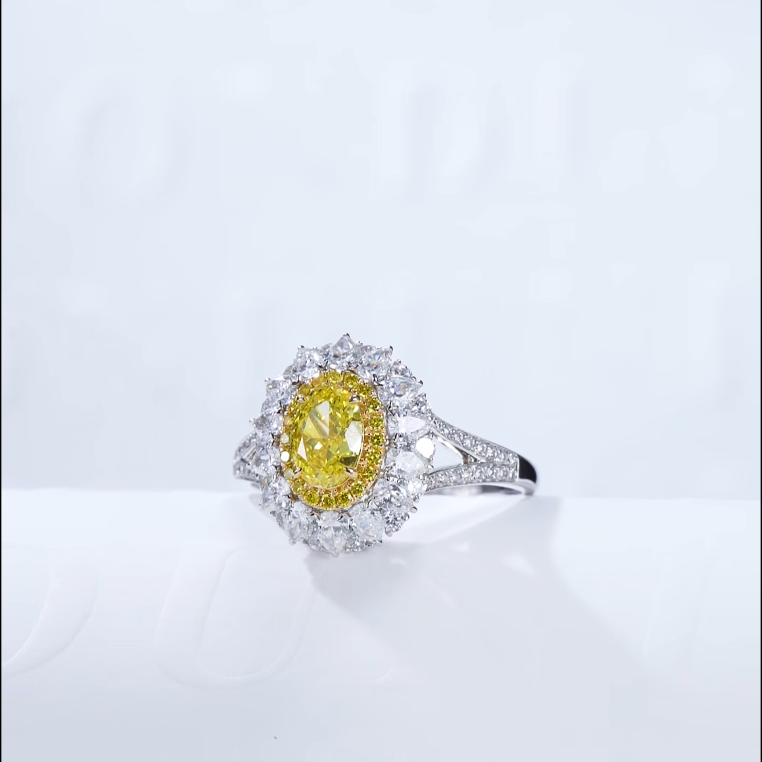 Luneria Sol — Fancy Yellow Oval Lab Diamond Double Halo Split-Shank Ring