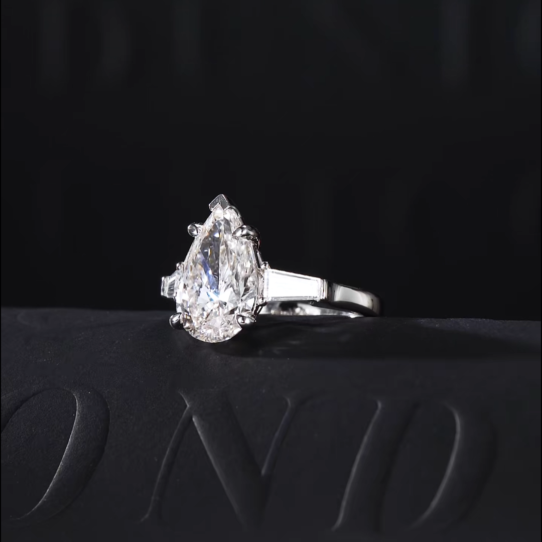  Luneria Arc — White Pear Lab Diamond Tapered Baguette Three-Stone Ring