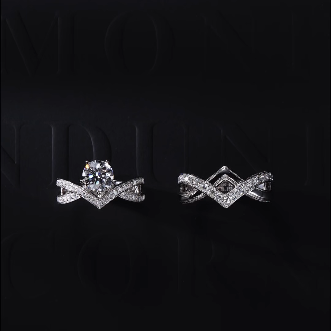 Luneria Infinita — Round Lab Diamond Twisted Infinity Pavé Engagement & Wedding Band Set