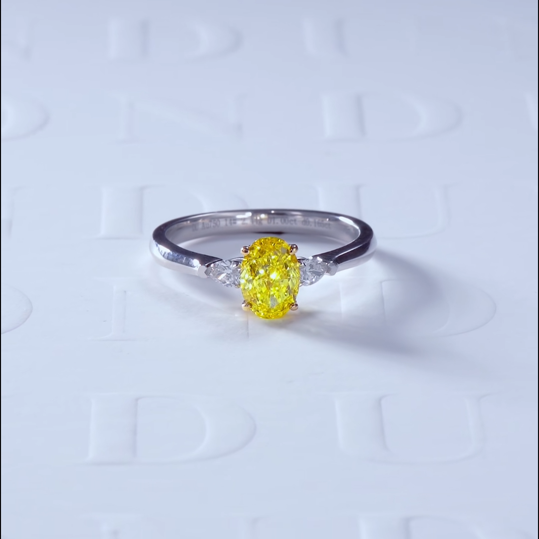 Luneria Citrine — Fancy Yellow Oval Lab Diamond Three-Stone Pear Ring