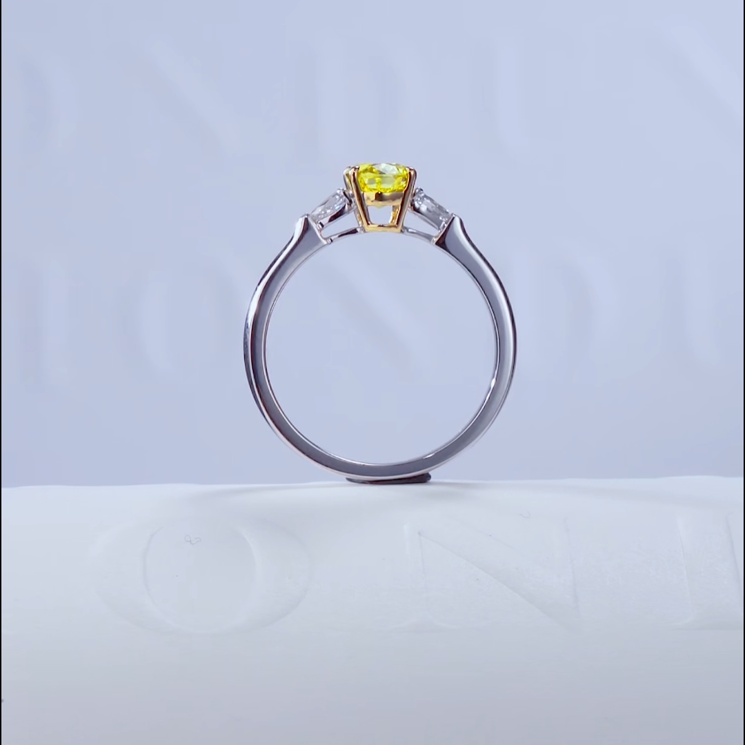 Luneria Citrine — Fancy Yellow Oval Lab Diamond Three-Stone Pear Ring