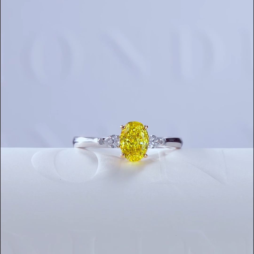 Luneria Citrine — Fancy Yellow Oval Lab Diamond Three-Stone Pear Ring