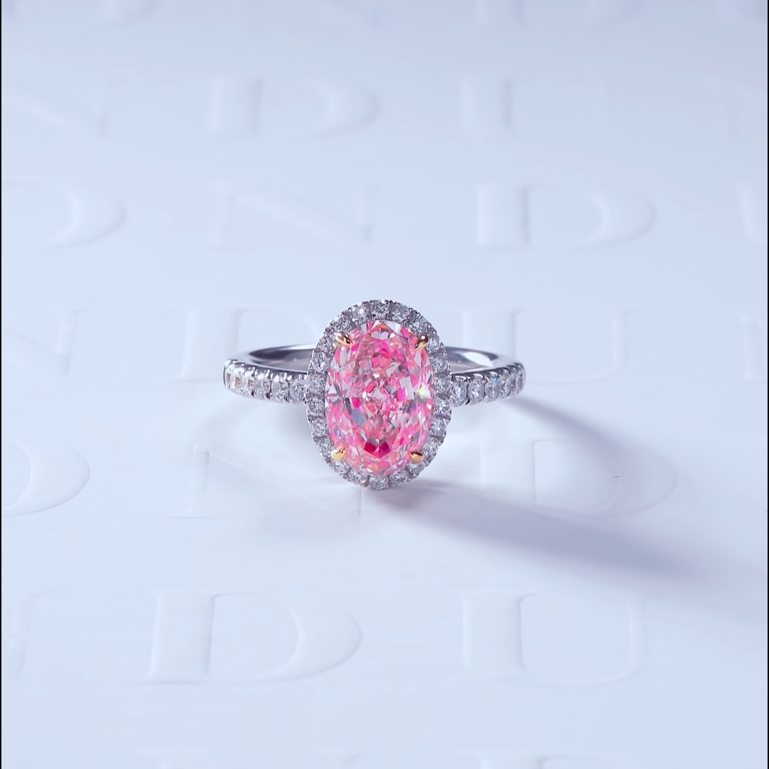 Luneria Rosée — Fancy Pink Oval Lab Diamond Halo Pavé Ring