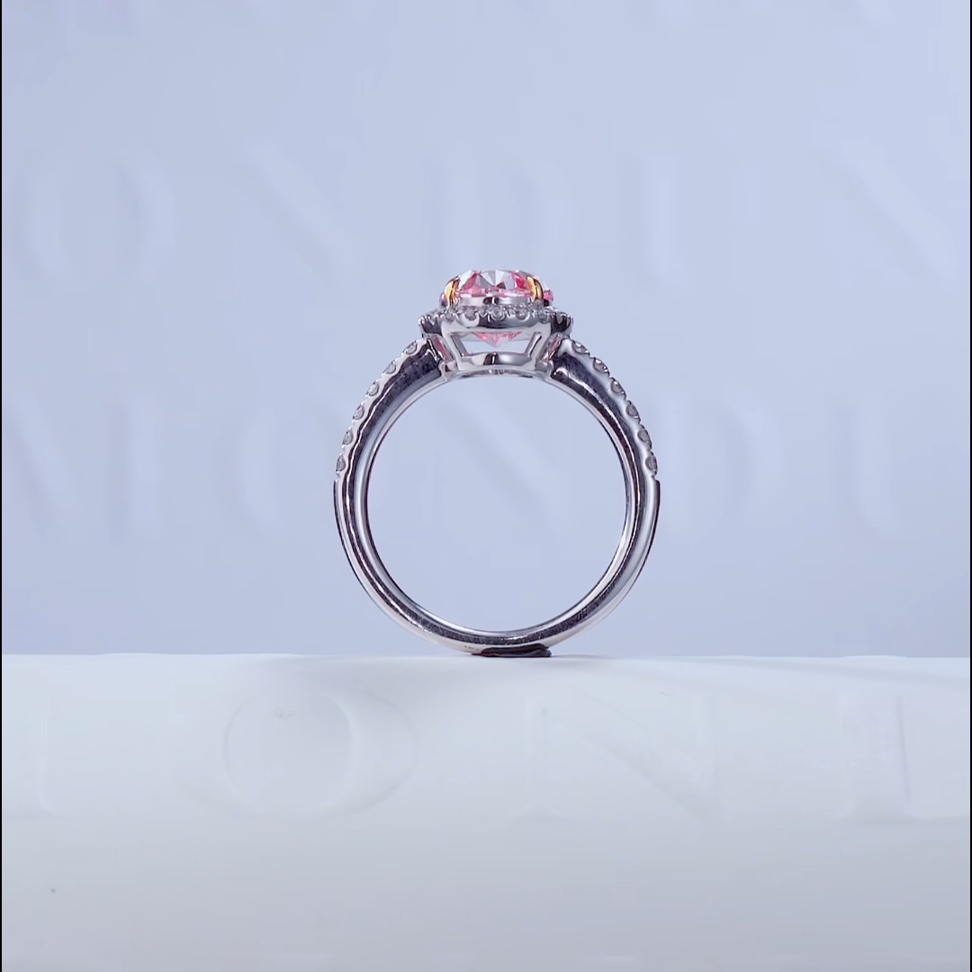 Luneria Rosée — Fancy Pink Oval Lab Diamond Halo Pavé Ring
