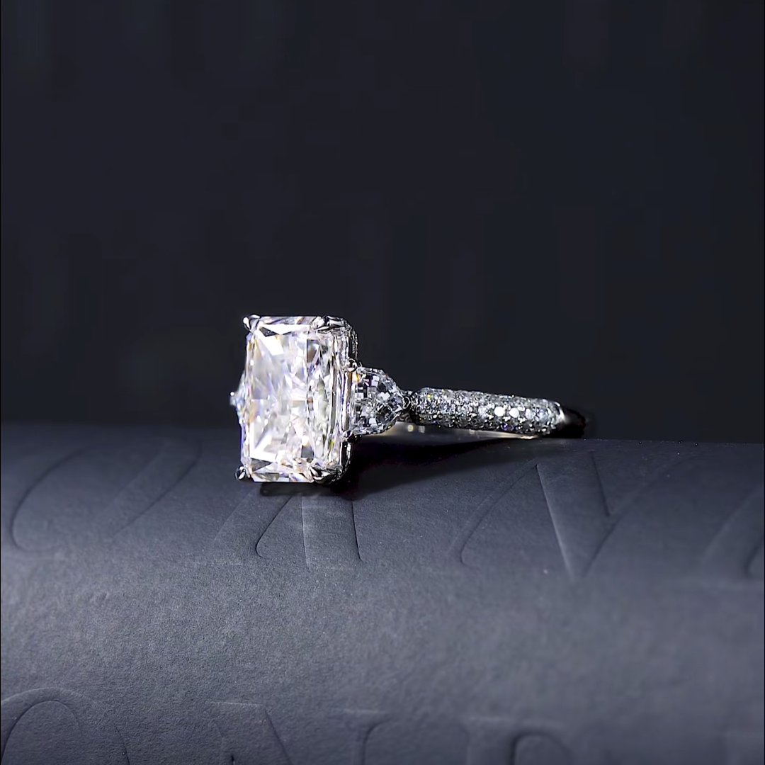 Luneria Lumière — White Radiant Lab Diamond Half-Moon Pavé Ring