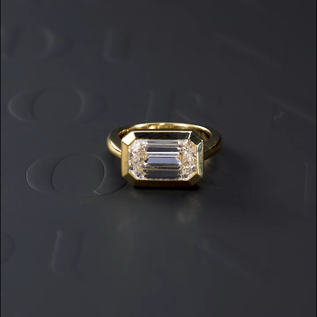Luneria Vault — White Emerald Lab Diamond Yellow Gold Bezel Solitaire Ring
