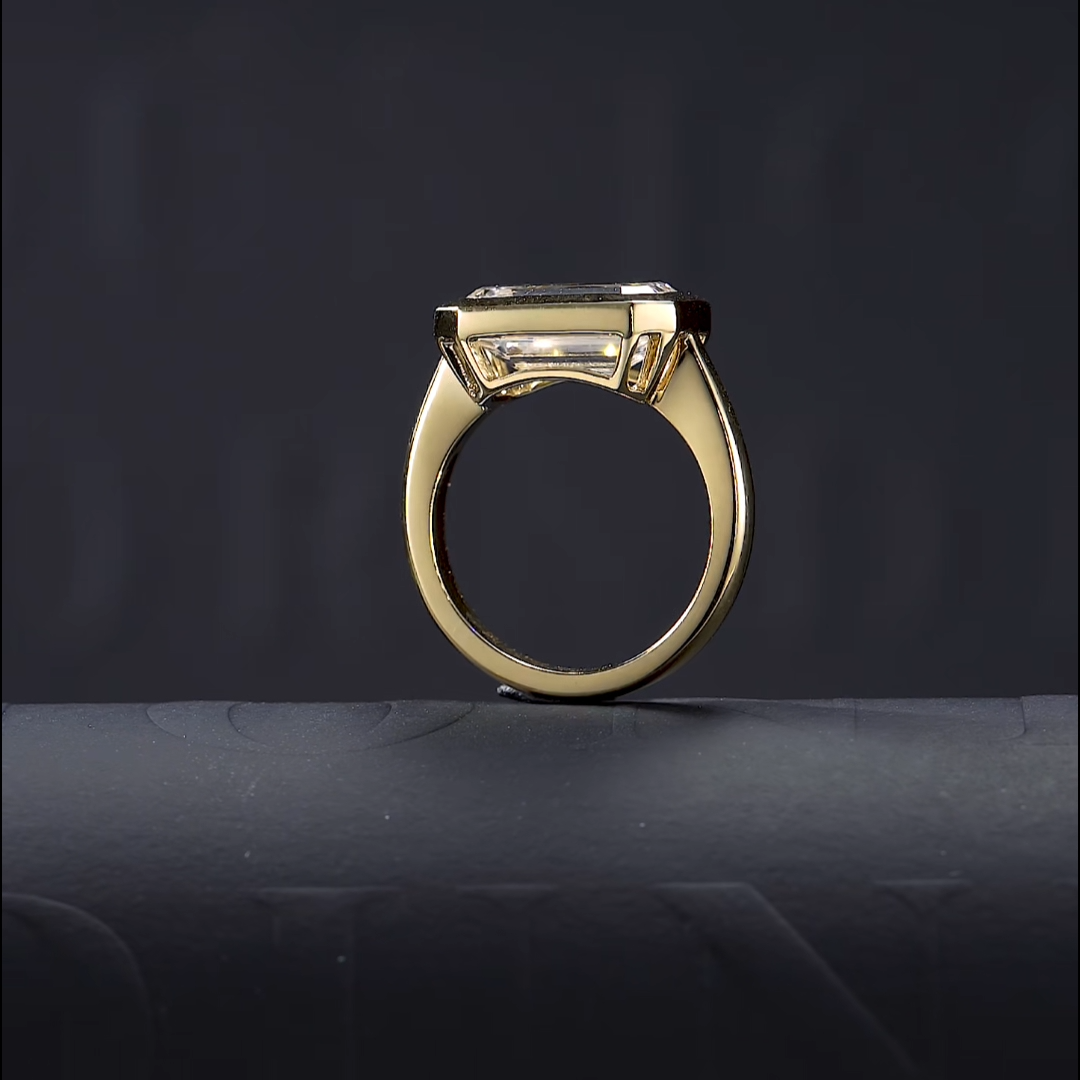 Luneria Vault — White Emerald Lab Diamond Yellow Gold Bezel Solitaire Ring